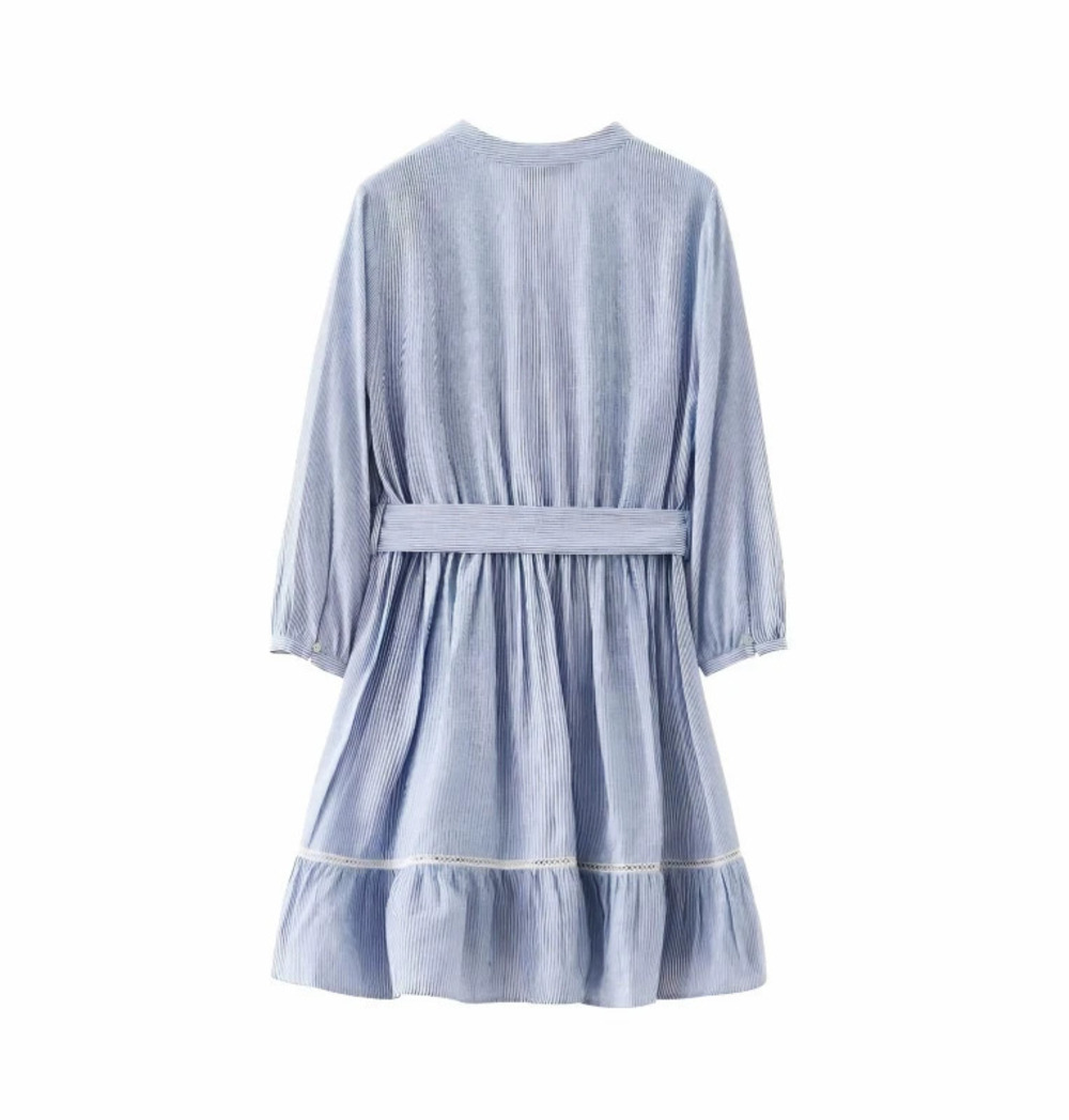 ZARA Striped Long Sleeve Lace Trim Mini Dress